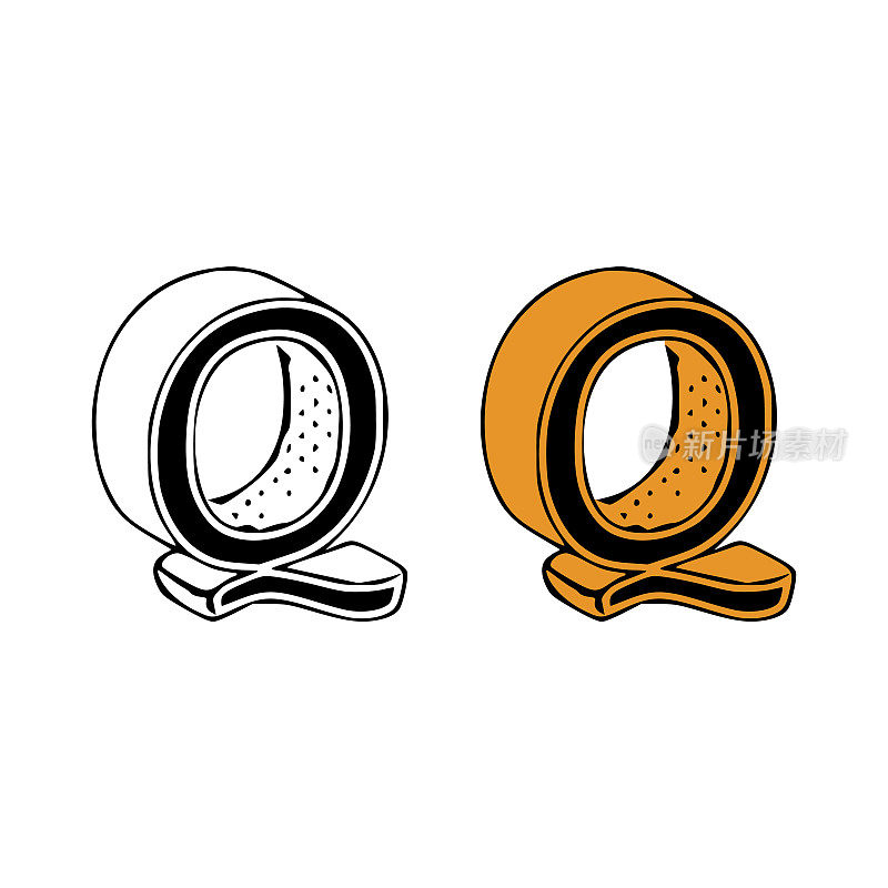 Isometric letter q doodle vector illustration on white background. Letters clip art.